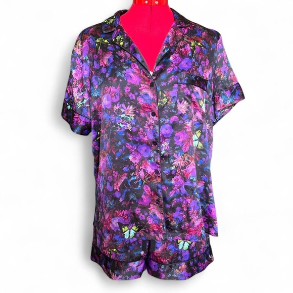 Victoria's Secret Other - Victoria's Secret Purple Floral Butterfly Satin Pajama Set Small Whimsygoth